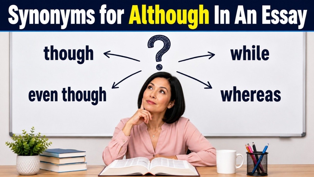 synonyms for although in an essay